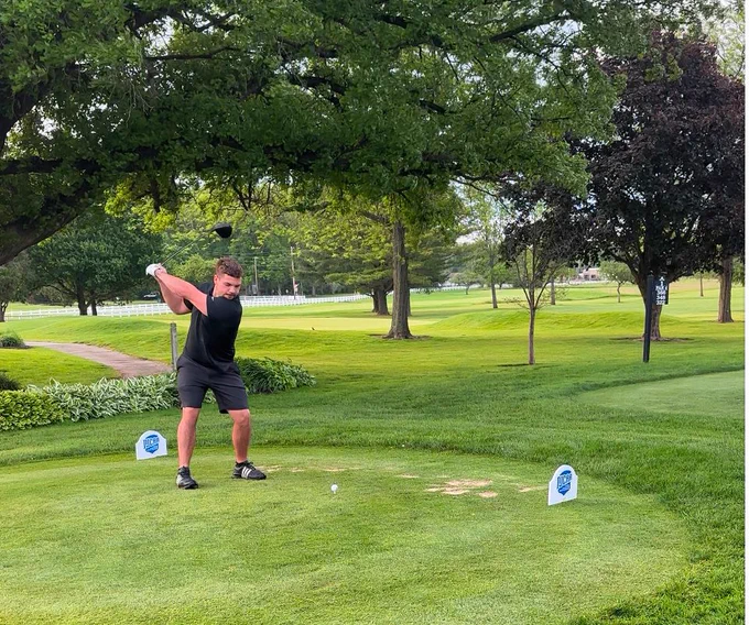 Freddie Muggeridge teeing off during the national tournament.