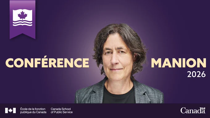 Portrait de Chantal Hébert sur fond mauve accompagné du texte « Conférence Manion 2026 » et du logo de l’EFPC dans le coin supérieur gauche.