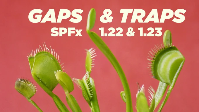 Gaps and traps in SPFx Heft toolchain — Venus flytraps on a red background illustrating five undocumented Sass changes in SPFx 1.22 and 1.23