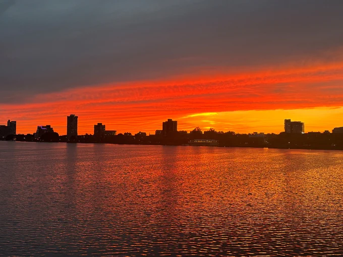 Sunset over the west end of MIT's campus