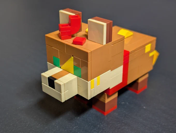 A minecraft inspired Lego model, depicting Yotemotes character, shown from the front.