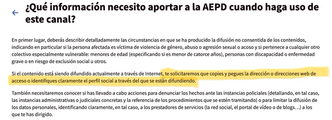 te solicitaremos que copies y pegues la dirección o direcciones web de acceso o identifiques claramente el perfil social a través del que se están difundiendo.