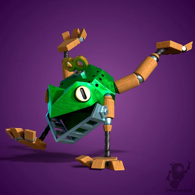 A robot frog landing on the ground