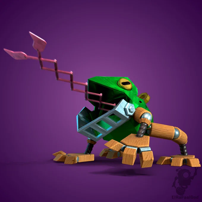 A robot frog sticking out its tongue