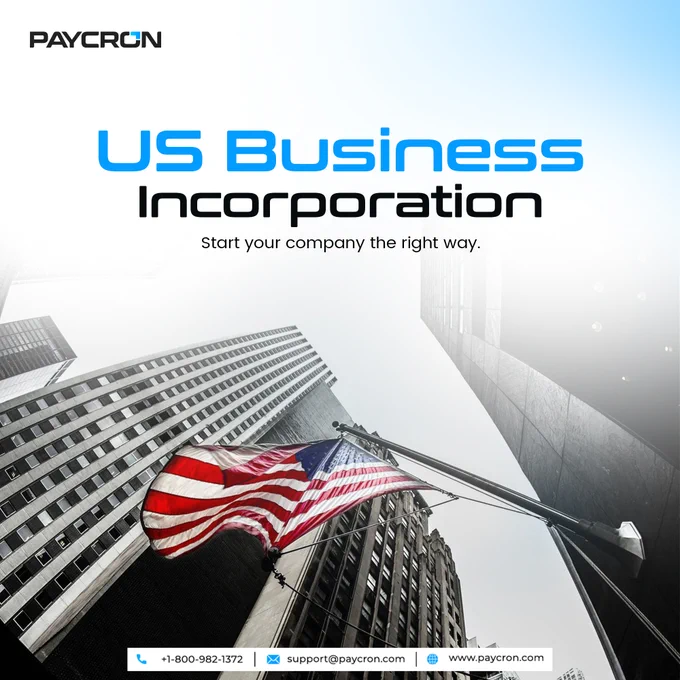 Promotional business incorporation message for Paycron highlighting U.S. company registration. The text reads: ‘Dream Bigger. Launch Faster. Grow Smarter. Big Ideas Deserve a Strong Beginning. It’s time to go global and turn your small company into an MNC. Incorporate your business in the U.S. with Paycron and take the first real step from planning someday to building today.