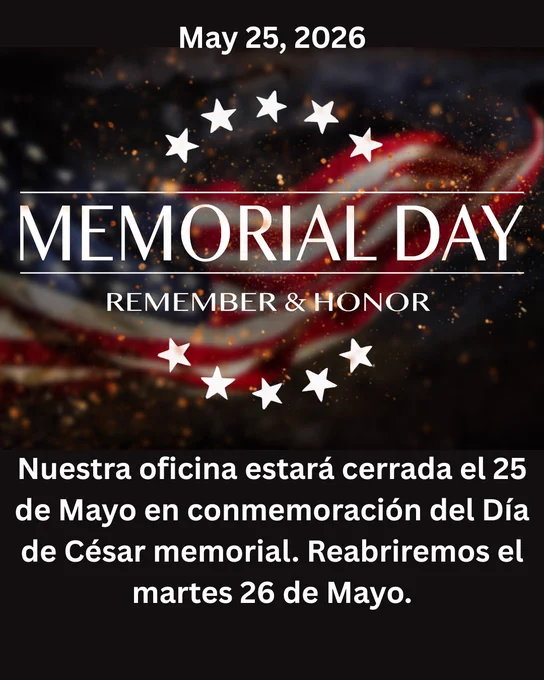 Memorial Day May 25, 2026, with stars and American flag background honoring fallen heroes.