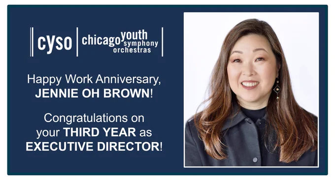 Happy Work Anniversary to KEES Candidate Placement, Jennie Oh Brown! Congratulations on celebrating three years as Executive Director of Chicago Youth Symphony Orchestras. Your leadership and dedication continue to make a meaningful impact on young musicians while advancing CYSO’s mission to inspire and cultivate personal excellence through music. 

#KEESplacements #Nonprofit #WomenLeaders #Arts #Leadership #ExecutiveDirector #Chicago #ExecutiveSearch 