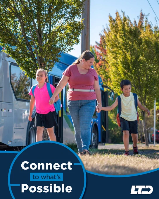 LTD rider Lindsey and her family deboarding bus at a bus stop