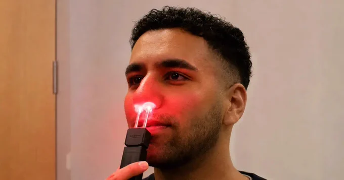 A participant with the red light activated.