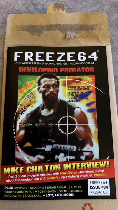 The front cover of issue 84 of Freeze64 with Arnold Schwarzenegger in the cover in his role from Predator
