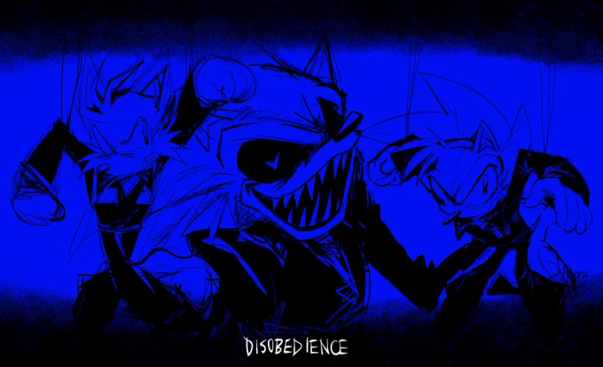 A drawing of Lord X, Alan, and Kylie as they appear in the music video of the song Disobedience.