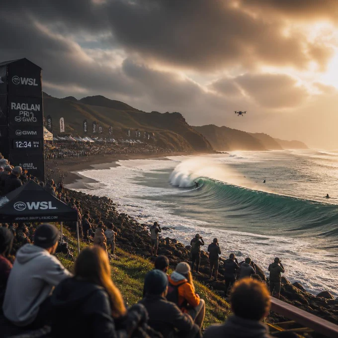 A atmosfera de Raglan durante uma etapa da WSL é simplesmente única. 

Entre montanhas vulcânicas, luz dourada no horizonte e linhas perfeitas quebrando pela baía, cada bateria parece cena de cinema. A esquerda interminável da Nova Zelândia entrega velocidade, estilo e conexão total com o oceano. 🌊🇳🇿

#WSL #RaglanPro #Surfing #WorldSurfLeague #Raglan #NewZealand #Surf #SurfReport #WaveOfTheDay #PointBreak #SurfLife #Ocean #SurfPhotography #SurfCulture #PerfectWave #Barrel #LineUp #SurfTrip #HighPerformanceSurfing #Aotearoa
