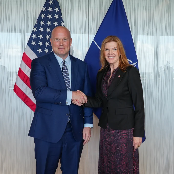Ambassador Matthew G. Whitaker and Honorable Kirsten Davies, DoW CIO, at NATO HQ in Brussels, BEL
