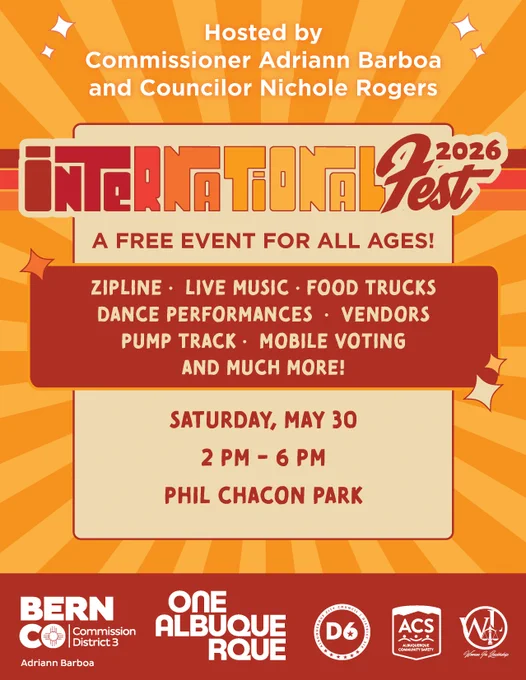 International Fest 2026 at Phil Chacon Park on May 30 from 2-6 PM with zipline, live music, food trucks, dance, vendors, and mobile voting.