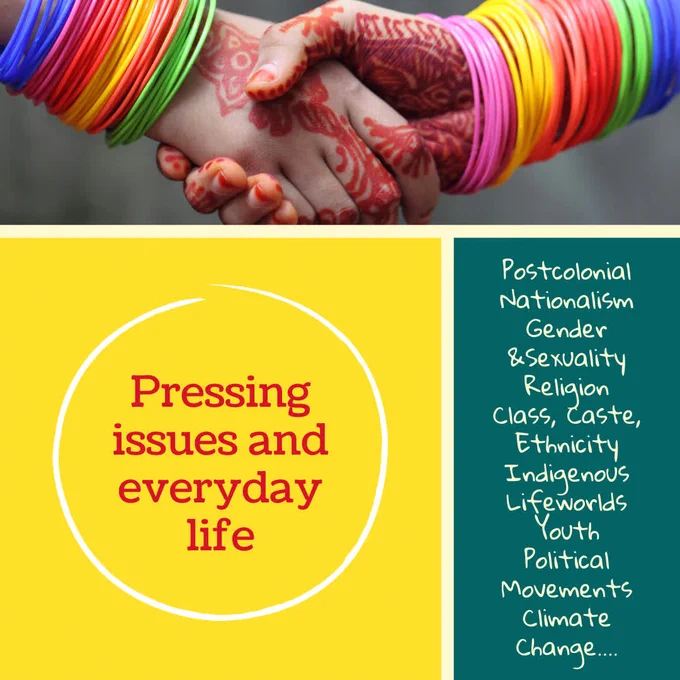 Learn about pressing issues like class, caste, youth political movements, nationalism, gender, sexuality, and religion.