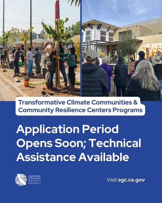 A graphic with two photos from the TCC and CRC programs, that says: Application period opens soon; technical assistance available.