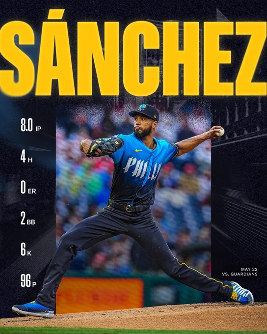 Cristopher Sánchez final line: 8 ip, 4 h, 0 er, 2 bb, 6 k, 96 p