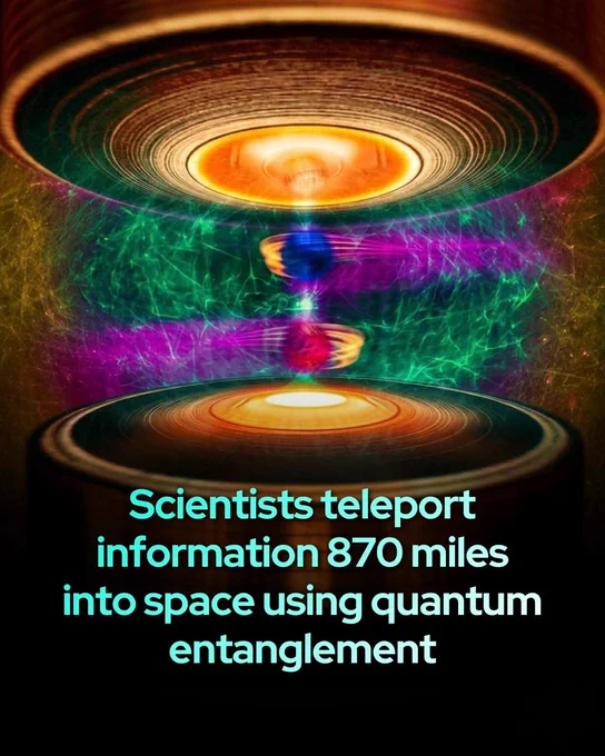 NEWS: Chinese scientists teleported  information 870 miles.

In a landmark leap for physics, researchers in China have successfully transmitted the quantum state of a particle from a ground station in Tibet to a satellite orbiting 870 miles above Earth. This feat relies on quantum entanglement—a phenomenon where two particles become so linked that a change in one is instantly reflected in the other, regardless of distance. By measuring entangled photons on the ground, the team transferred specific information to a photon in space, marking the first time data has traversed such a vast distance without physically moving through the intervening space in a traditional sense.

While this technology does not allow for faster-than-light messaging, its potential for global security is revolutionary. Because any attempt to eavesdrop on a quantum system inevitably disturbs the entanglement, these networks would be virtually impossible to hack without immediate detection. 