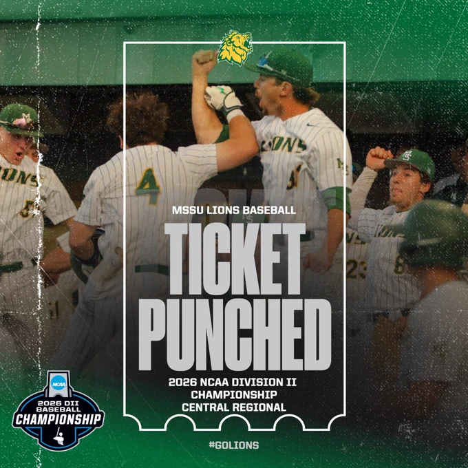 We're IN!! 

Your Lions are NCAA Division II Tournament-bound.

Missouri Southern baseball will be the No. 7 seed and will face the No. 2 seed Rogers State on Thursday, May 14, at a TBA time in Claremore, Oklahoma.