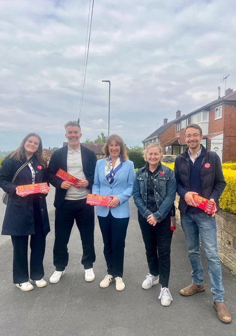 Campaign photo featuring Rachel Reeves, Luke Charters, Alison Hume, and Mayor David Skaith.