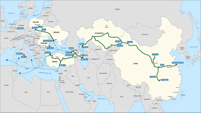 Trans-Caspian International Transport Route (Middle Corridor). Source: Wikimedia Commons