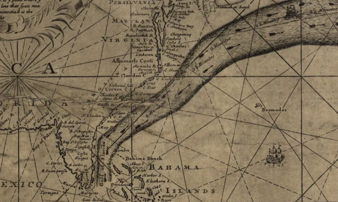 4. Close up of the Gulf Stream map, Benjamin Franklin and Timothy Folger, about 1768 © Library of Congress