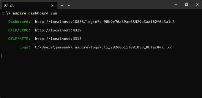 Aspire CLI running aspire dashboard run