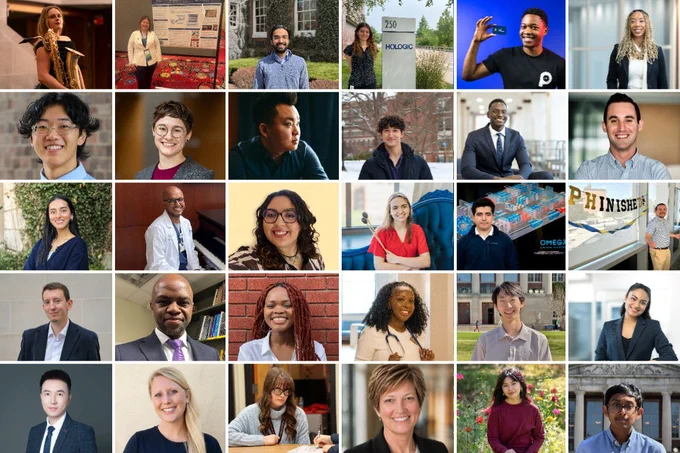 Collage of 25 individual photos of students. 