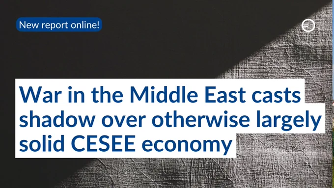Das Bild zeigt einen Textbeitrag mit der Überschrift "War in the Middle East casts shadow over otherwise largely solid CESEE economy".