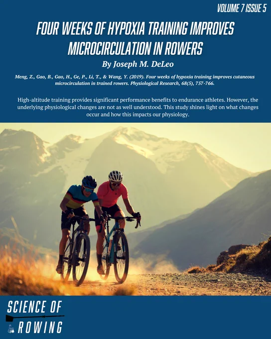 A magazine cover discussing how four weeks of hypoxia training improves microcirculation in rowers. The image features two cyclists on a mountainous trail, suggesting endurance and outdoor training.