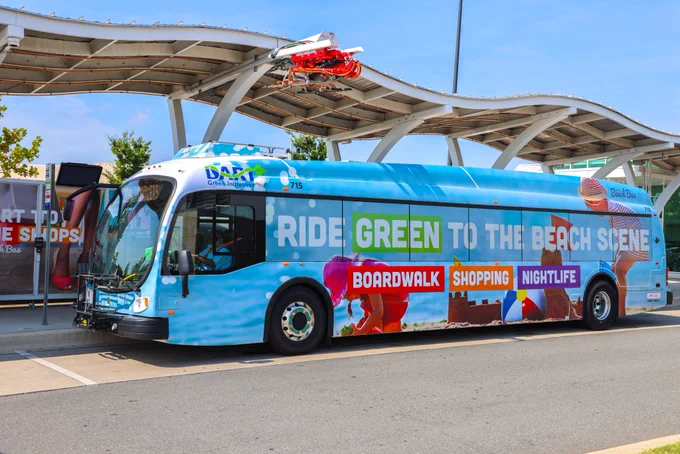 DART Beach bus at the charging station at the Lewes Transit Center
