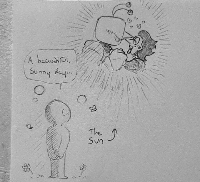 "A beautiful, sunny day..."
Mentally basking in sunlight.
The sunlight is tnsp being in love.
It's like that quiet ponder of "you know what? It's a good day" when you take in nice weather. But from looking at tnsp