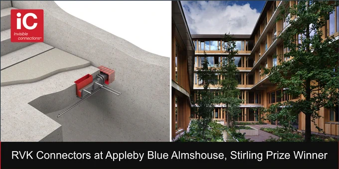 At Witherford Watson Mann architects’ Appleby Blue Almshouse, winner of the RIBA Stirling Prize 2025, RVK telescopic connectors provide a hidden means of support for the precast stair landings off core walls.
