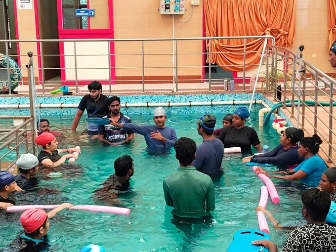 Mr. K. Yogarajan, Certified Aquatic Therapist, NIEPMD (D), demonstrated the procedures and approaches of aquatic rehabilitation at Hydrotherapy Pool for physiotherapy and occupational therapy students as part of 'Hands on workshop on Aquatic Rehabilitation' at NIEPMD (D) on 8th May 2026.
