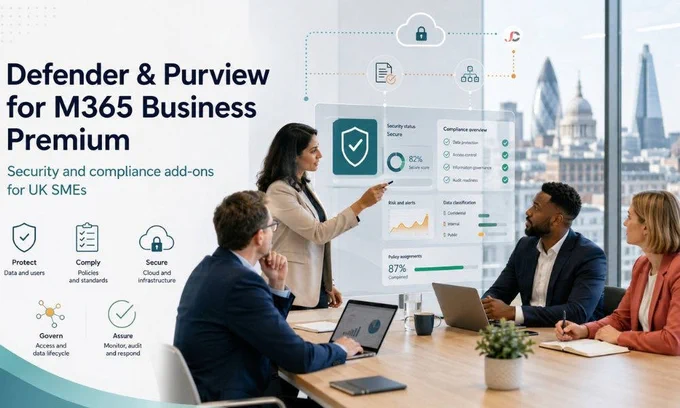 UK SME guide to the new Defender and Purview suites for M365 Business Premium security and compliance add-ons.