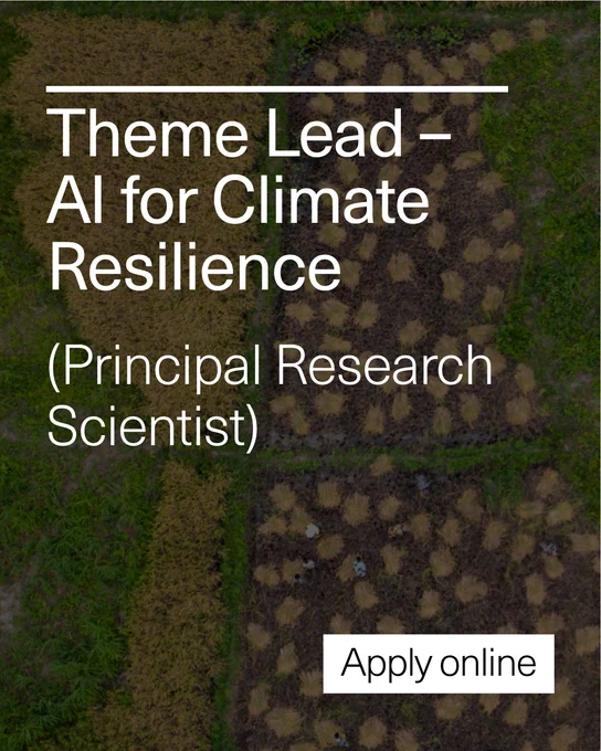 Text reads: "Theme Lead – AI for Climate Resilience (Principal Research Scientist), Apply online"