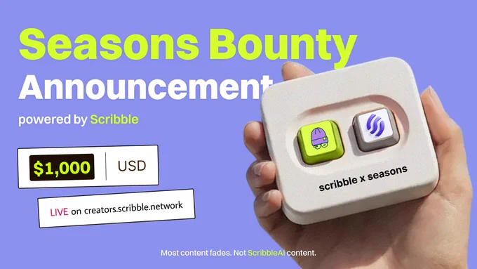 A hand holds a white device with two buttons, one green and one gray, set against a blue background announcing a $1,000 bounty.