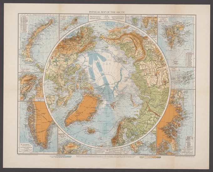Map of the world from a perspective showing the Arctic Sea at the center.