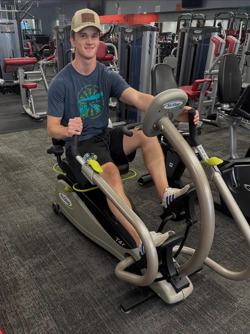 NIP Fitness Center Iowa exercising on the NuStep T4r recumbent cross trainer that is inclusive and easy on the joints