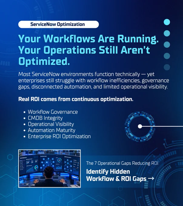 Most ServiceNow environments function technically, yet enterprises still struggle with workflow inefficiencies and governance gaps. 🛑

Real ROI comes from continuous optimization. Identify the 7 gaps holding you back:

Read more: https://mjbtech.com/blogs/why-most-servicenow-implementations-fail-after-go-live-and-how-enterprises-can-fix-it?utm_source=twitter&utm_medium=social&utm_campaign=servicenow_optimization&utm_content=post_v1

#ServiceNow #ITStrategy #Automation #ROI #DigitalTransformation