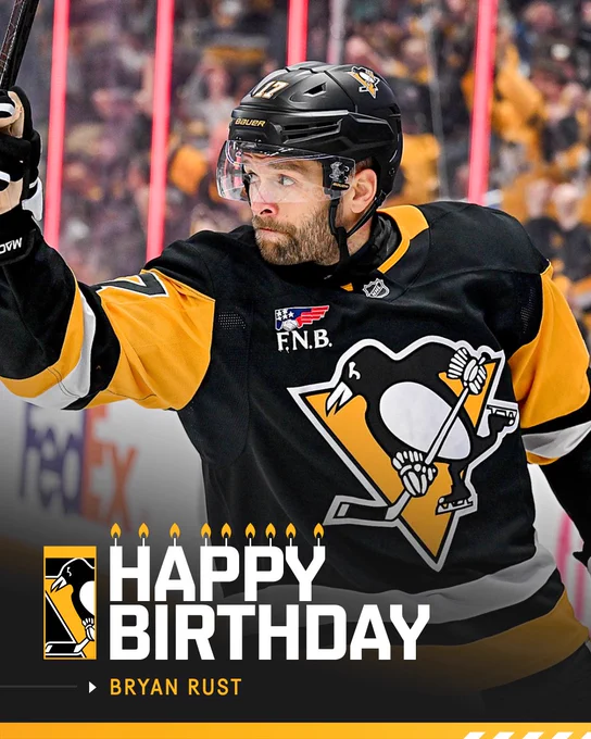 Graphic that reads "Happy birthday Bryan Rust" with a photo of Bryan Rust.