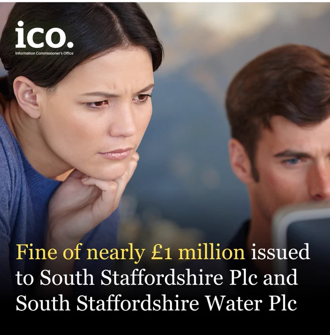 Fine of nearly £1 million issued to South Staffordshire Plc and South Staffordshire Water Plc
