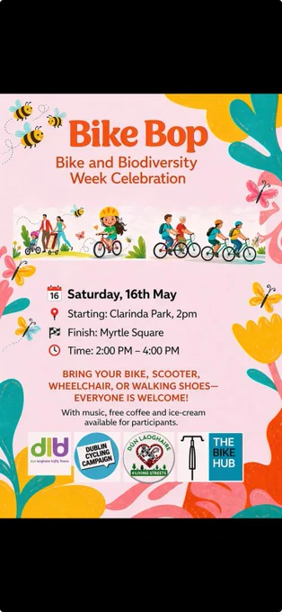 BikeBop poster for 16th May starting 2pm at Clarinda Park Dun Laoghaire