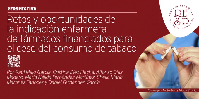 Imagen de una enfermera rompiendo un cigarrillo con sus manos (copyright: Motortion-Adobe Stock). Perspectiva "Retos y oportunidades de la indicación enfermera de fármacos financiados para el cese del consumo de tabaco". Revista Española de Salud Pública, Ministerio de Sanidad (Gobierno de España).