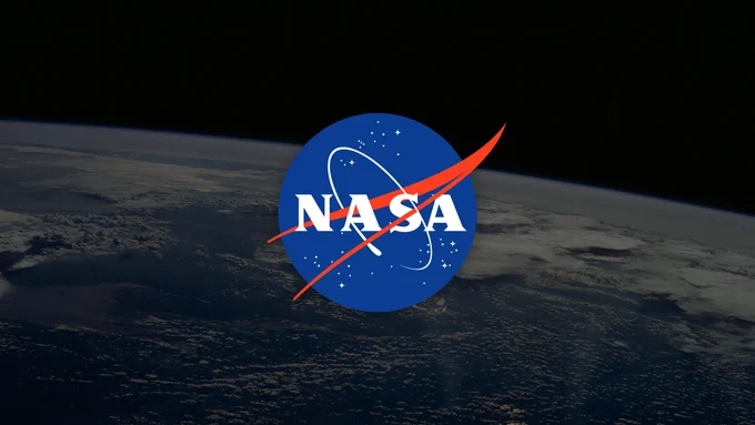 An image of the NASA meatball with an image of Earth's limb in the background. Credit: NASA