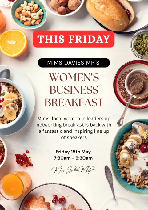 A graphic for Mims’ Women’s Business Breakfast this Friday near Forest Row