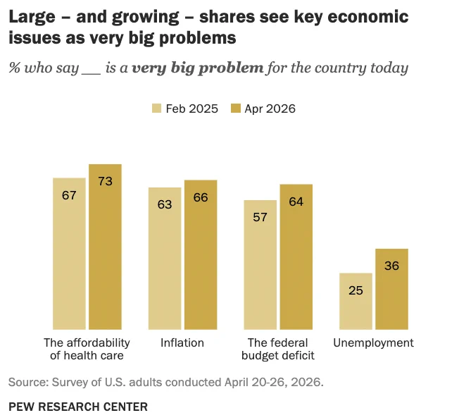 Chart showing large – and growing – shares see key economic issues as very big problems.