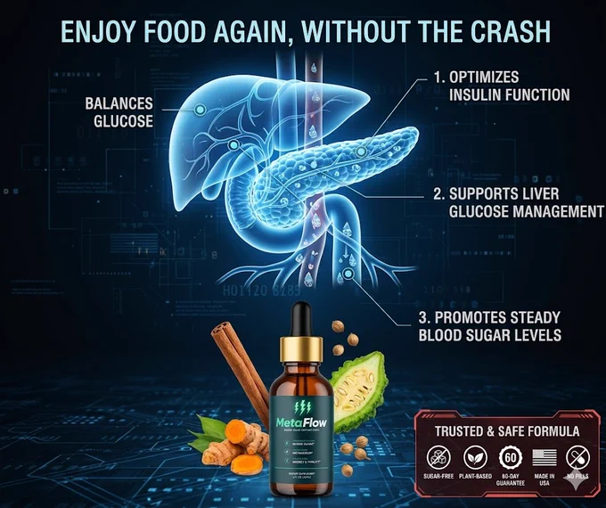 MetaFlow Drops are quickly becoming one of the most talked-about blood sugar support formulas for adults looking to maintain steady energy, balanced glucose levels, and healthier daily metabolism naturally. Unlike traditional capsules, MetaFlow uses a fast-absorbing liquid formula designed to work under the tongue for convenient daily support without pills or complicated routines.

Formulated with plant-based ingredients like Cinnamon Bark, Bitter Melon, Turmeric Root, Japanese Knotweed, Licorice Root, and Coriander Seed, MetaFlow supports healthy glucose metabolism, helps reduce cravings, and promotes stable energy throughout the day. Many adults over 40 report fewer afternoon crashes, better focus, and more consistent energy with regular use.

If you are searching for natural blood sugar support drops, healthy glucose balance support, or a liquid metabolism formula for steady daily energy, MetaFlow offers a simple modern wellness solution made in the USA.
