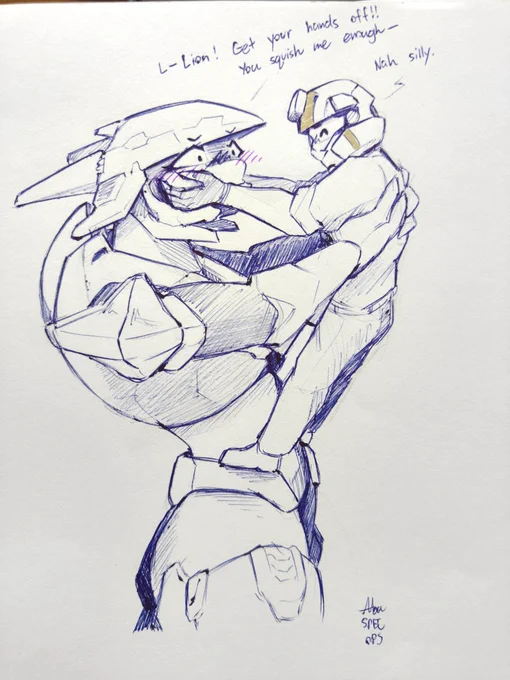 Artist commentary: If you observe close enough, the human somehow doesn't have armor in this drawing. This is due to drawing this before the leet POV of grabby human, and accidentally didn't consider when drawing it-