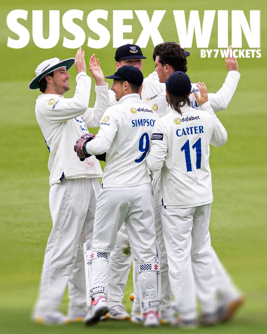 SUSSEX WIN BY 7 WICKETS
